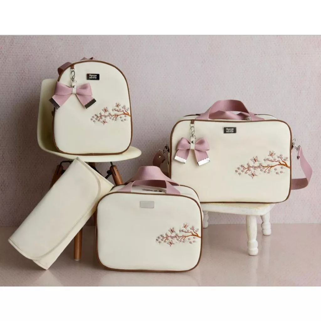 Bolsa Maternidade kit com 4 Peças Termico Impermeável Bordado Borboleta Safari