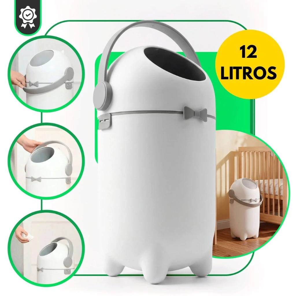 Lixeira Fraldas Anti odor 12 Litros com Tampa Basculante