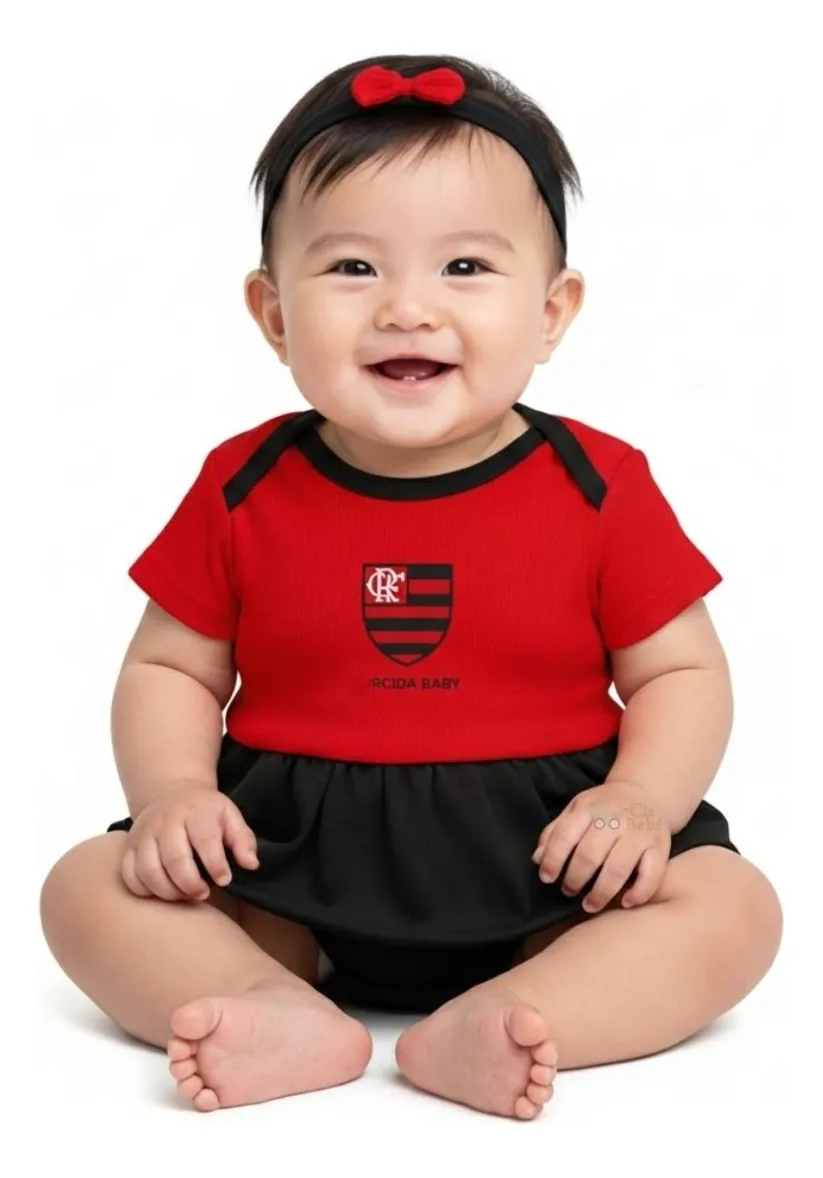 Body Vestido Flamengo Bebê Infantil Rubro Negro Oficial