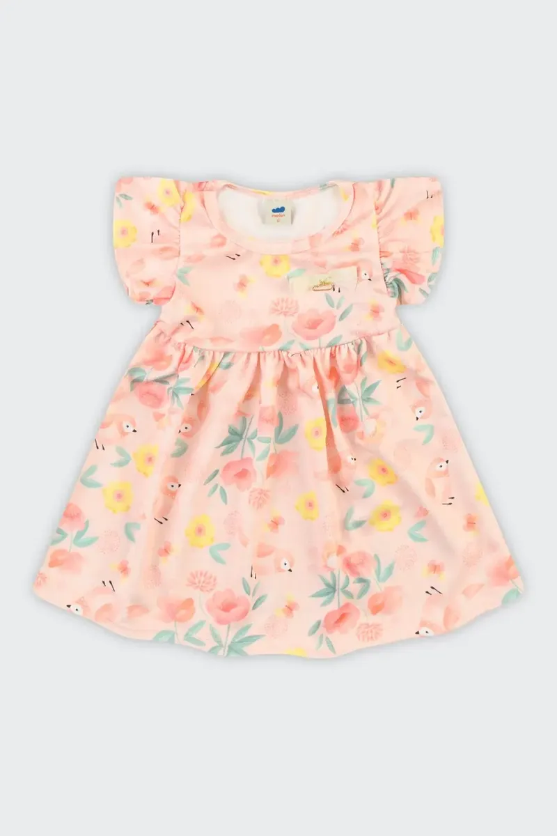Vestido Bebê Menina Em Tecido Newtech Pássaros Marlan