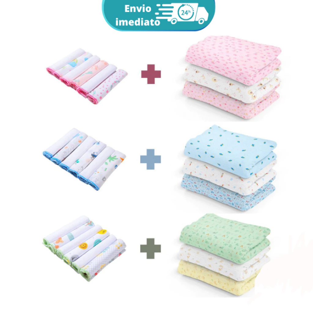 Kit Enxoval Cueiro e Paninho de boca ( 9 PEÇAS ) Bebê