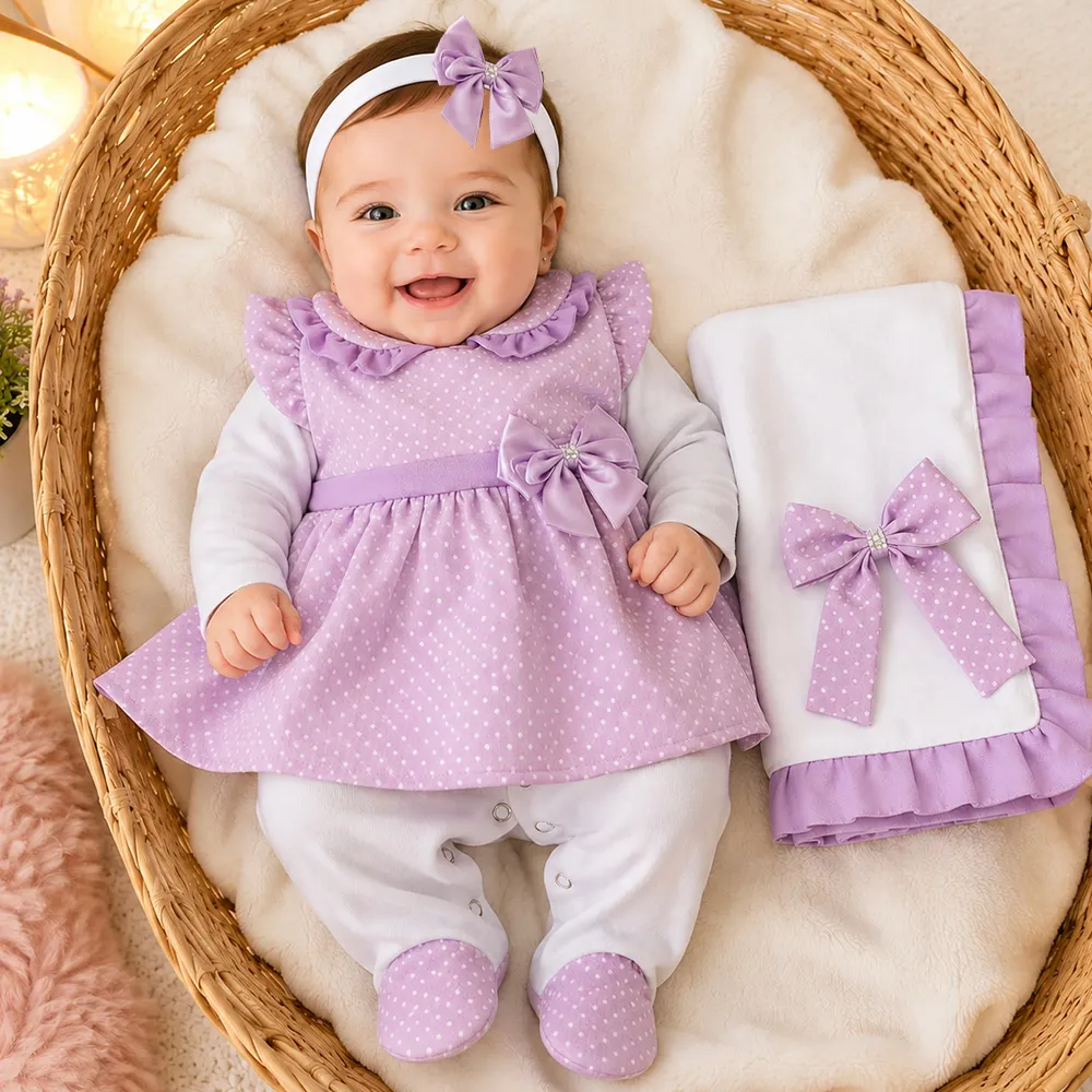 Saída De Maternidade Menina Bebê Maya Baby Poá 05 Peças